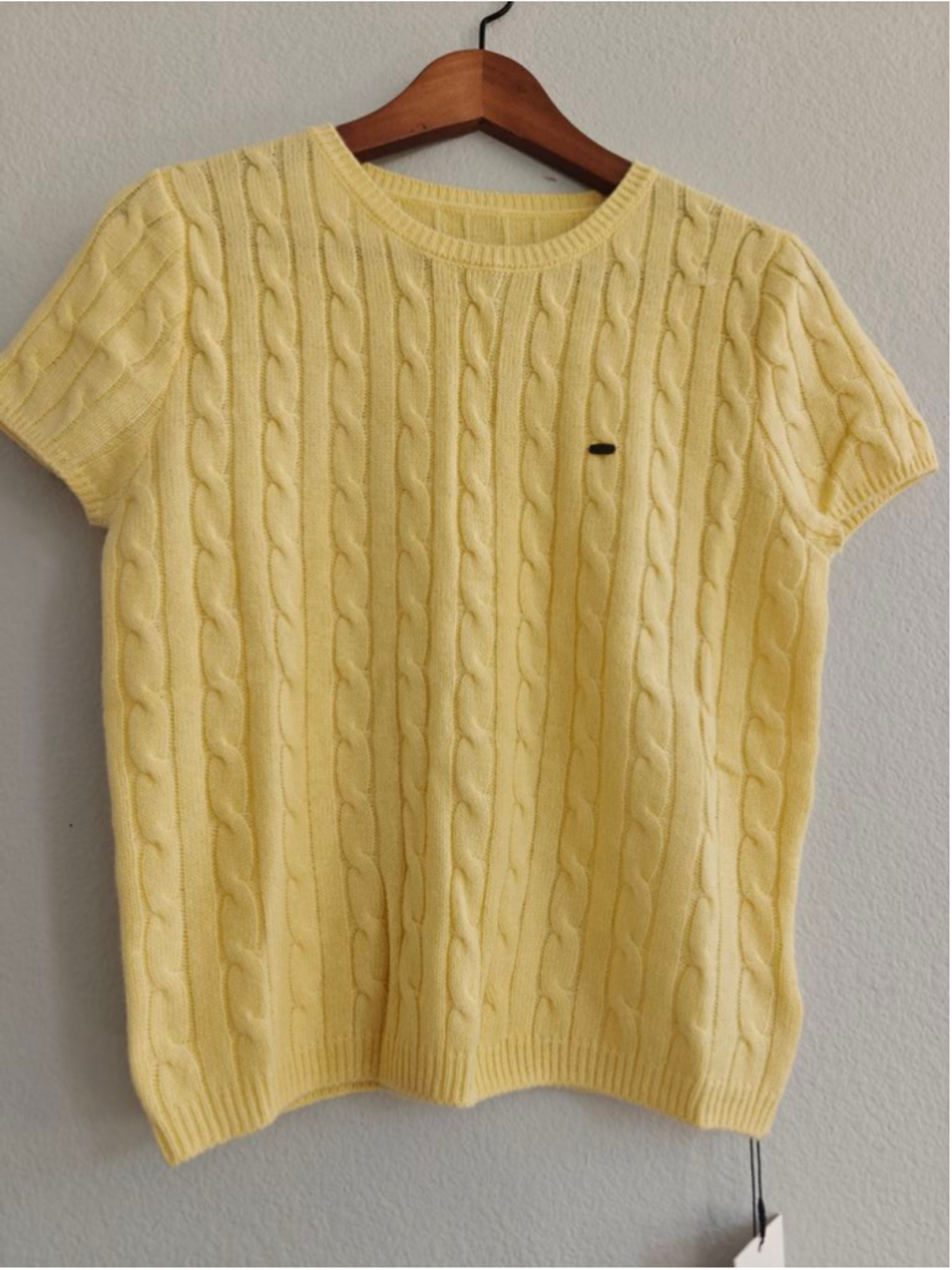 Women's Yellow Cable Knit Short Sleeve Crew Neck Sweater S - Picture 3 of 11